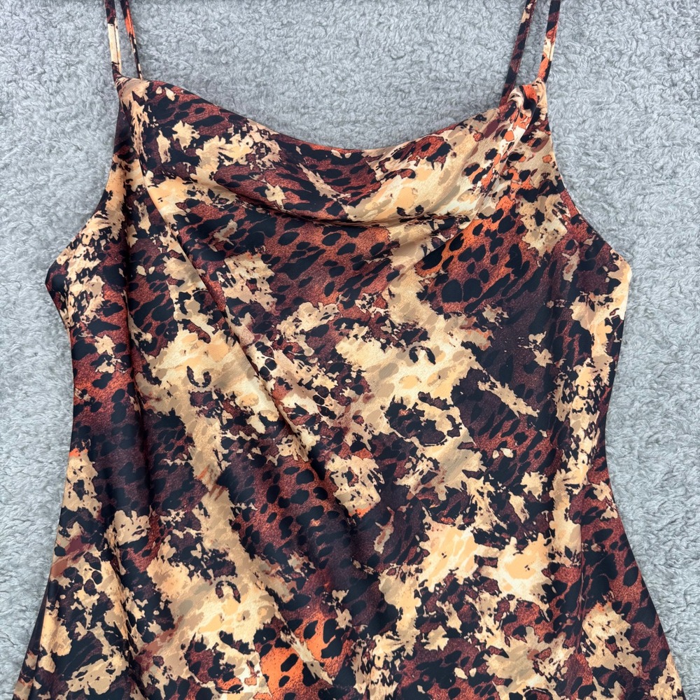 Urban Outfitters Bronze Mallory Animal Print Cowl Neck Satin Mini Dress Med NEW - Picture 2 of 12